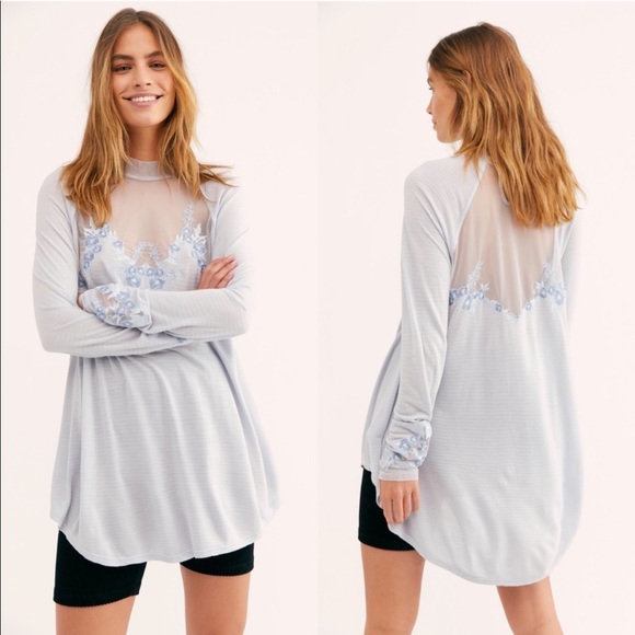 Free People Tops - 🆕FREE PEOPLE Blue Lace Inset Tunic Top Size XS
